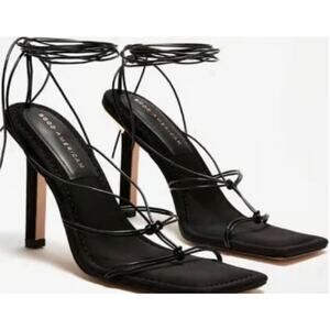 Great American Neoprene Black Strappy Black Heels Sz10